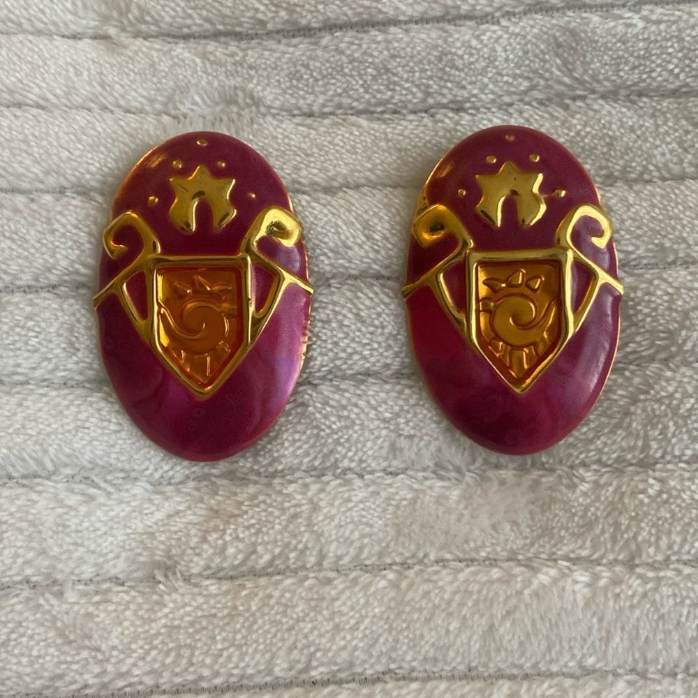 Edgar Berebi Vintage 80s Earrings Gold Tone and Pink  Enamel Pierced